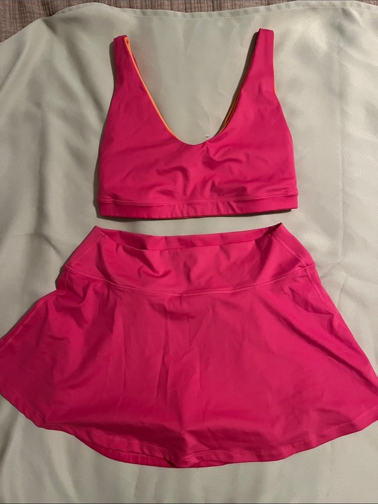 J. Crew Other - J. Crew Bright Pink Athletic Set- Skirt with Built-In Shorts and Reversible Bra